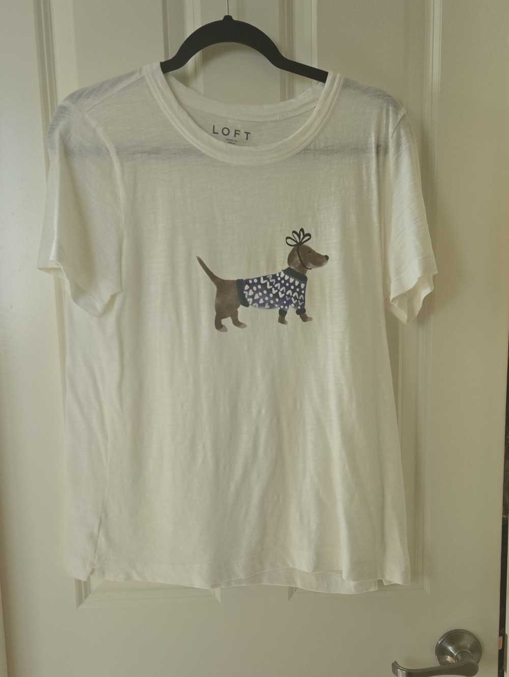 LOFT White Girls' Dachshund Graphic Tee with Navy Sweater